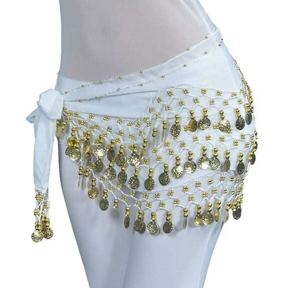 Clearance! Fdelink Chiffon Belly Dance Scarf Wrap Belt Tribal Sash Skirt Silver 128 Coins, Scarves (White)