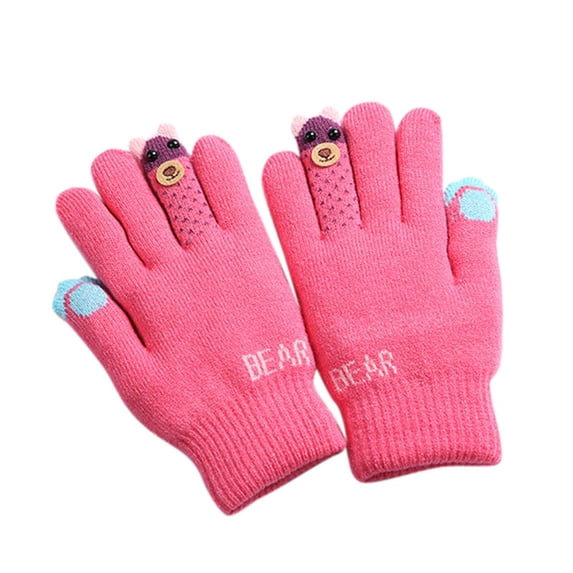 Clearance! Fdelink Children Baby Boys Girls Winter Warm Skiing Gloves Kids Cartoon Bear Knitted Full Finger Mittens Gloves, the Outfits (Hot Pink)