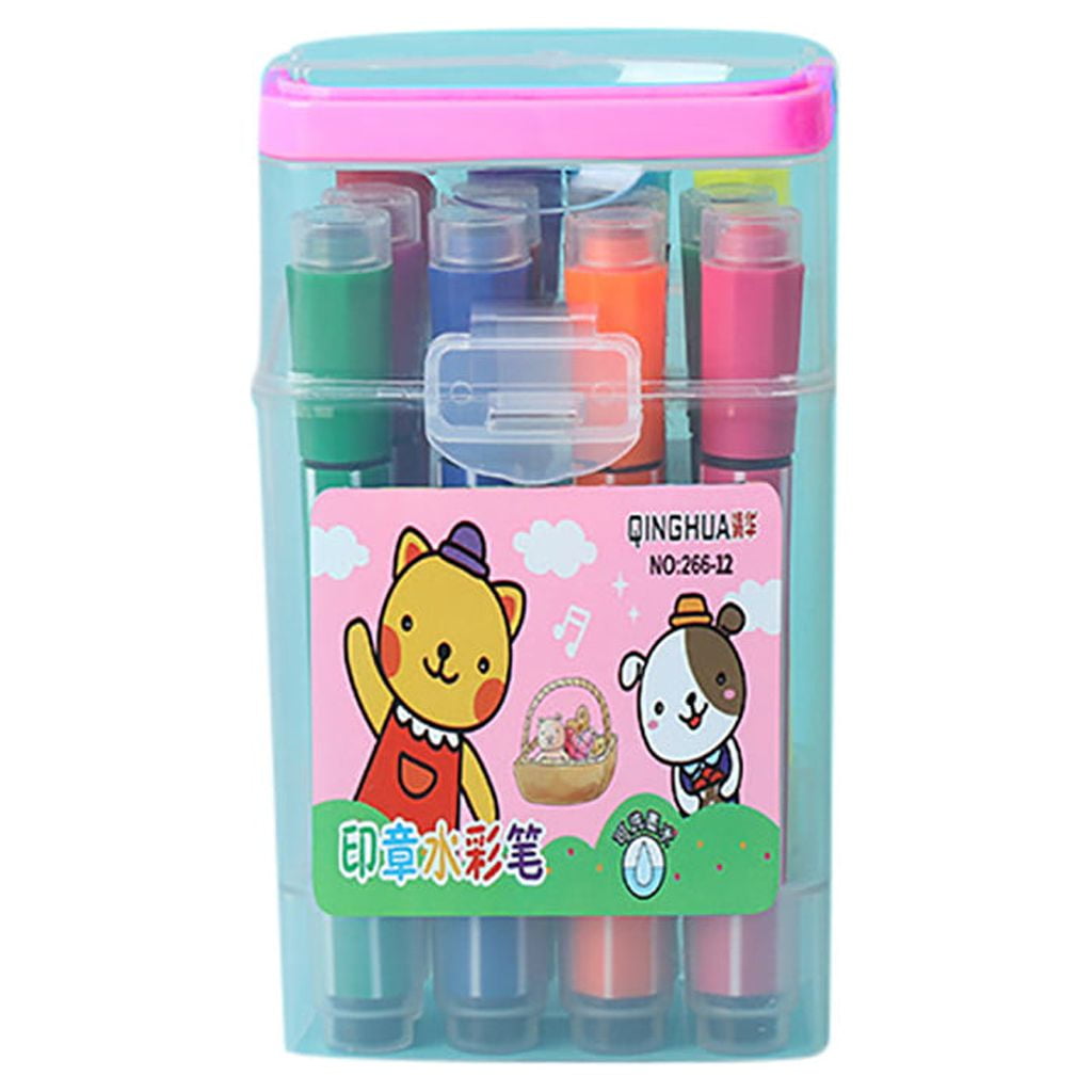 Clearance! Fdelink Colored Pens 12PCs 12 Colors Chlidren Study Painting Stationery Watercolor Marker Pen Sets Pink