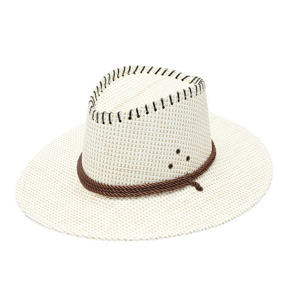 Clearance! Fdelink Cowboy Hats Sun UV Protection Hat Adult Casual Plaid Summer Western Fashion Cowboy Sun Hat Wide Brim Travel Sun Cap White