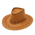 thumbnail image 1 of Clearance! Fdelink Cowboy Hats Sun UV Protection Hat Adult Casual Solid Suture Summer Western Fashion Cowboy Sun Hat Wide Brim Travel Sun Cap Khaki, 1 of 2