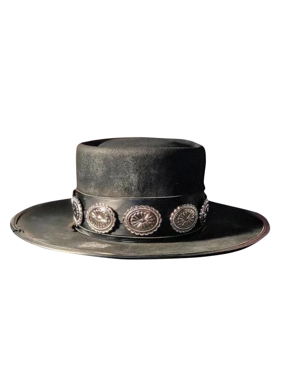 Clearance! Fdelink Cowboy hatsTop Hat Fashion Flat Top Wool Hat Solid Color Wool Top Hat Pure Wool Hat Black