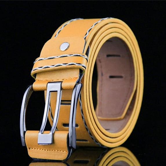 Clearance! Fdelink Fashion Mens Leather Smooth Girdle Buckle Waistband Waistband Leisure Belt Strap Belt (Yellow)