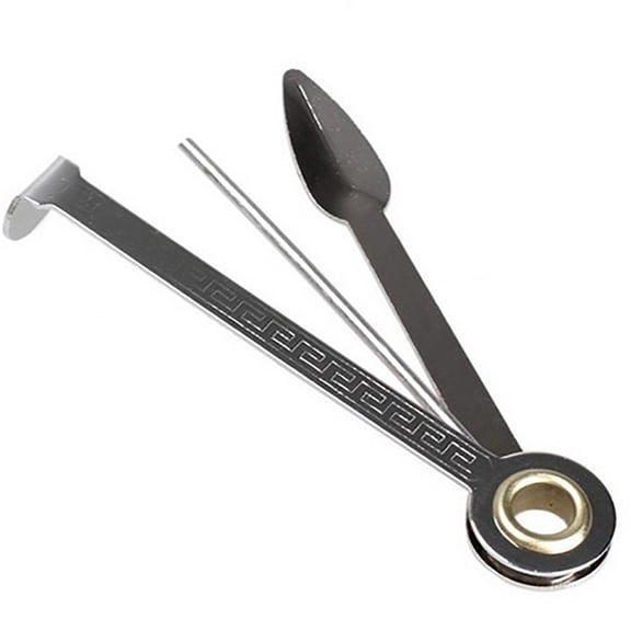 Clearance! Fdelink Floating Feathers Tobacco Smoking 3in1 Red Wood Stainless Steel Pipe Cleaning Reamer Tamper Tool Silver