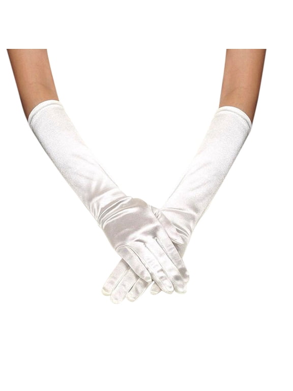 Clearance!Fdelink Gloves Womens Prom Opera Gloves Satin Wedding Long Bridal Evening Party Gloves/Mittens Girl Hand Socks (White)