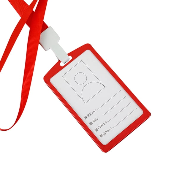 Clearance! Fdelink Id Card Aluminum Vertical ID Card Badge Holder Business Work Bus Card Case Cover Lanyard Red