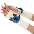 thumbnail image 1 of Clearance! Fdelink Ladies Warm Knit Fingerless Gloves Convertible Mittens Fashion Flowers, Hand Socks (Sky Blue), 1 of 4