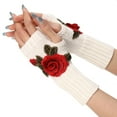 thumbnail image 1 of Clearance! Fdelink Ladies Warm Knit Fingerless Gloves Convertible Mittens Fashion Flowers, Hand Socks (Watermelon red), 1 of 4