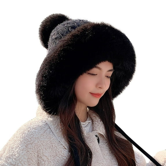 Clearance! Fdelink Ladies Winter Knitted Wool Cap Three Ball Pullover Cap Warm Ear Protection Hat, Lady Cap (Black)