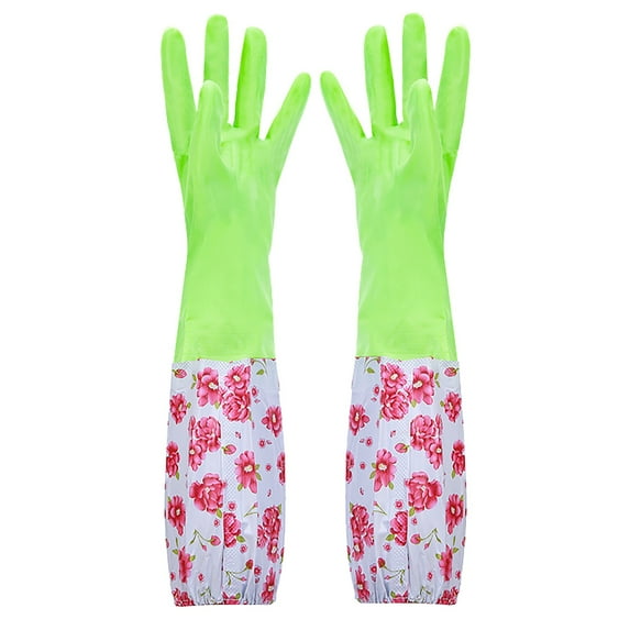Clearance!Fdelink Latex Gloves Rubber Cleaning Household Flock Gloves Latex Cuff Water Proof Medium Dishwashing Gloves Long Kitchen Dining & Bar Green