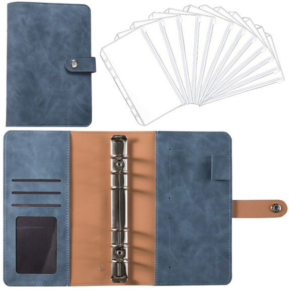 Clearance! Fdelink Leather Notebook A6 Leather Notebook with 12 Loose-Leaf Zipper Pockets, Bill Change Storage Book