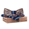 thumbnail image 1 of Clearance! Fdelink Manual Wooden Bow Tie Handkerchief Set Men's Bowtie Wood Hollow Carved and Box, Wooden Bow Tie (Navy), 1 of 2
