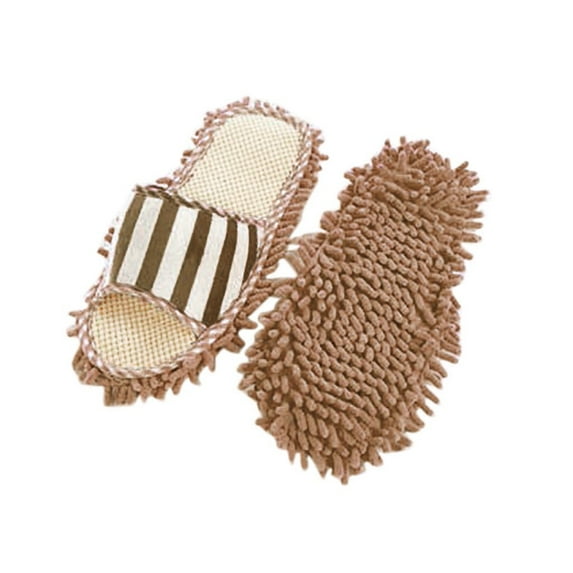 Clearance! Fdelink Mopping Slippers Coral Velvet Striped Machine Washable Slippers Chenille Linen Mopping Slippers Coffee