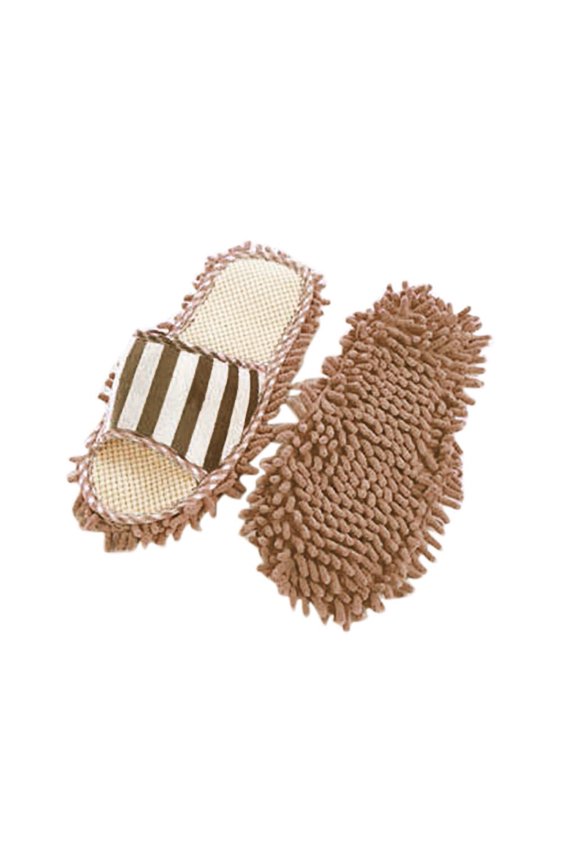 Clearance! Fdelink Mopping Slippers Coral Velvet Striped Machine Washable Slippers Chenille Linen Mopping Slippers Coffee