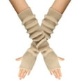 thumbnail image 1 of Clearance! Fdelink Solid Color Knitted Fingerless Gloves with Thumb Hole Unisex Warm Gloves, Hand Socks (Beige), 1 of 2