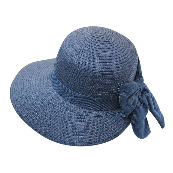 Clearance! Fdelink Summer Hats for Women Wide Bongrace Women Straw Beach Hat Little Girl Sun Cap Foldable Ladies Hats Sun Hats (Navy)