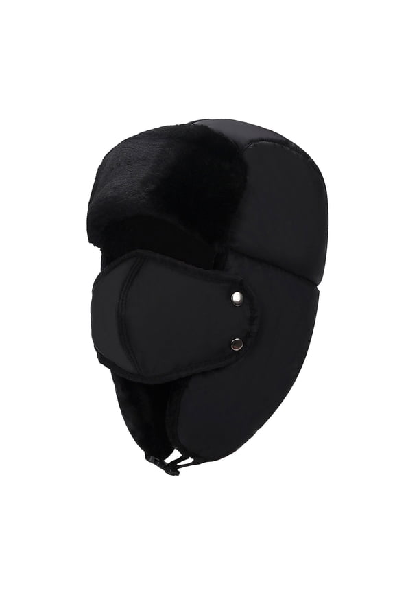 Clearance! Fdelink Trapper Hat Winter Hats Adult Winter Outdoor Solid Thicken Neck Protection and Windproof Warm Riding Hat Black