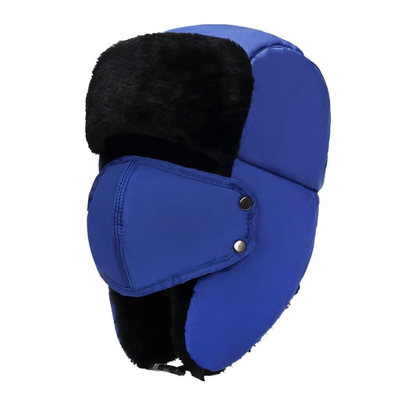 Clearance! Fdelink Trapper Hat Winter Hats Adult Winter Outdoor Solid Thicken Neck Protection and Windproof Warm Riding Hat Blue