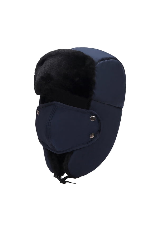 Clearance! Fdelink Trapper Hat Winter Hats Adult Winter Outdoor Solid Thicken Neck Protection and Windproof Warm Riding Hat Navy