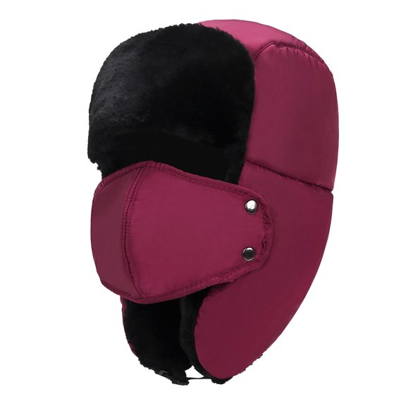 Clearance! Fdelink Trapper Hat Winter Hats Adult Winter Outdoor Solid Thicken Neck Protection and Windproof Warm Riding Hat Wine