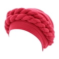 thumbnail image 1 of Clearance! Fdelink Turban Hat Winter Hats Fashion Women Beading Braid Hat Muslim Ruffle Cancer Wrap Cap Sleep Caps Satin Lined Hair Bonnets Red 1, 1 of 3