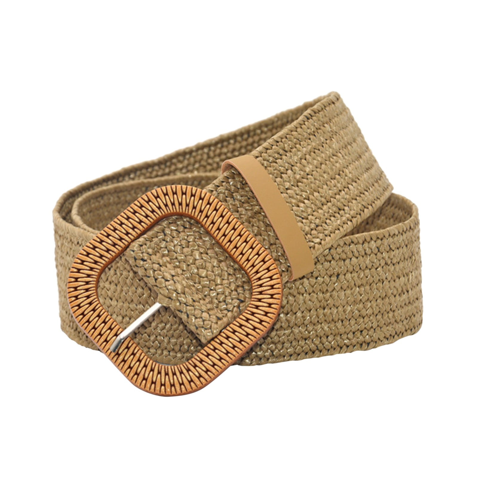 Khaki Straw Stretch Belt WTXUE Stretch Belt, Women Belt Woven Elastic Stretch Wide  main image 3