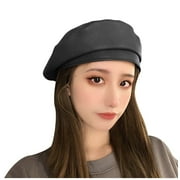 Clearance! Fdelink Women Beret Hat Leather Beret French Beret Artist Beret Cap, Womens Hat Black