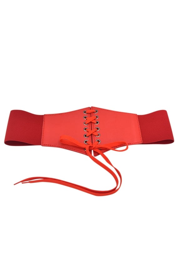 Clearanceļ¼Fdelink Women Corset Belt Wide Leather Waist Belt for Daily Punk Dresses Chest Elastic Waistband, Metal Belts (Red)