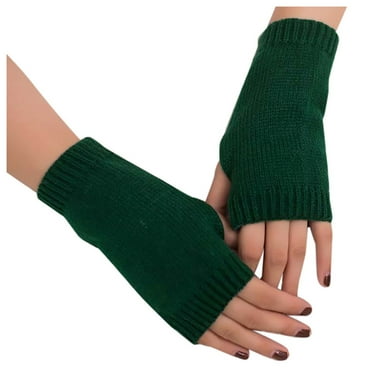 Clearance! Fdelink Women Girl Knitted Arm Fingerless Keep Warm Winter Gloves Soft Warm Mitten Finger Protector (Army Green)