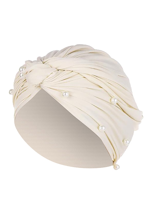 Clearance! Fdelink Women Pearl Beading India Hat Ruffle Cancer Chemo Beanie Turban Wrap Cap Women Cap (Beige)