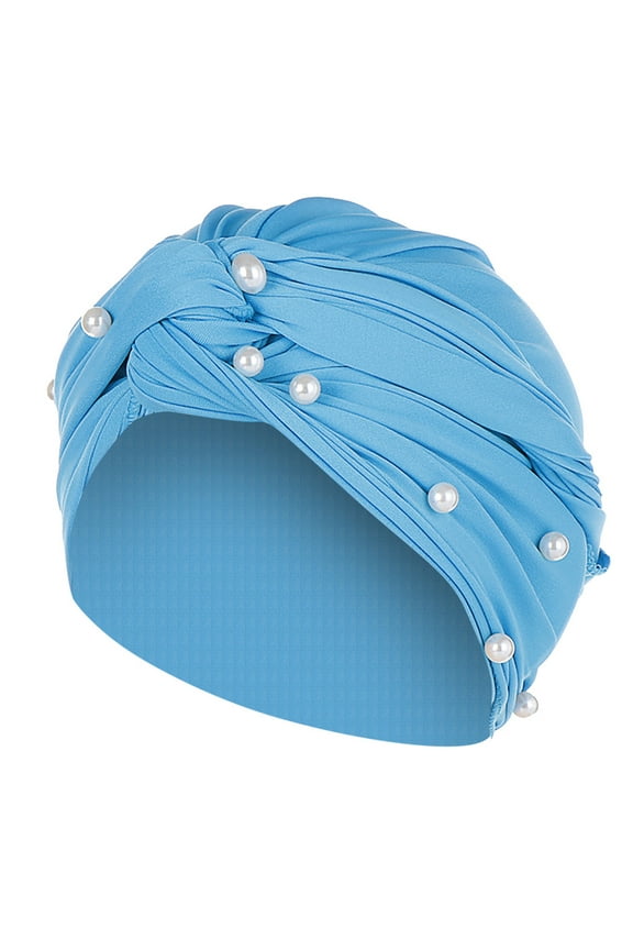 Clearance! Fdelink Women Pearl Beading India Hat Ruffle Cancer Chemo Beanie Turban Wrap Cap Women Cap (Blue)