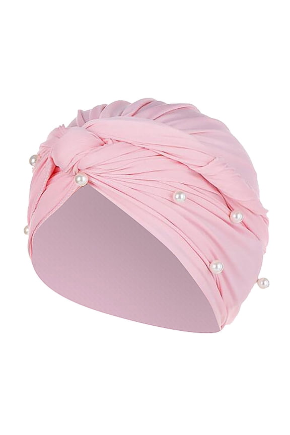 Clearance! Fdelink Women Pearl Beading India Hat Ruffle Cancer Chemo Beanie Turban Wrap Cap Women Cap (Pink)