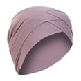 thumbnail image 1 of Clearance! Fdelink Women Solid India Hat Ruffle Cancer Chemo Beanie Turban Wrap Scarf Cap Women Cap (Purple), 1 of 2