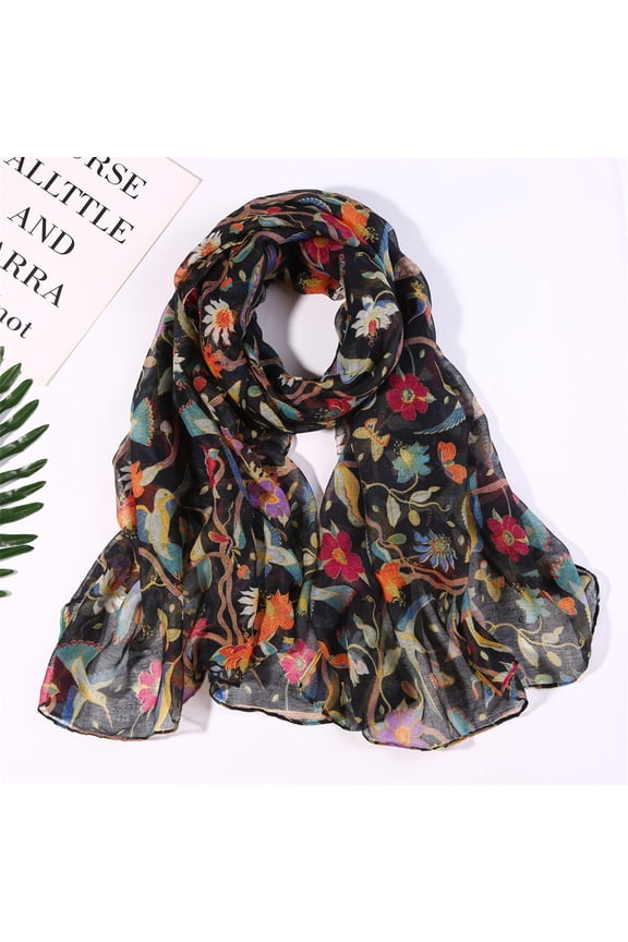 Clearance! Fdelink Women Spring Fashion Long Print Scarf Casual Colored Sunscreen Scarf Print Scarf (Black)