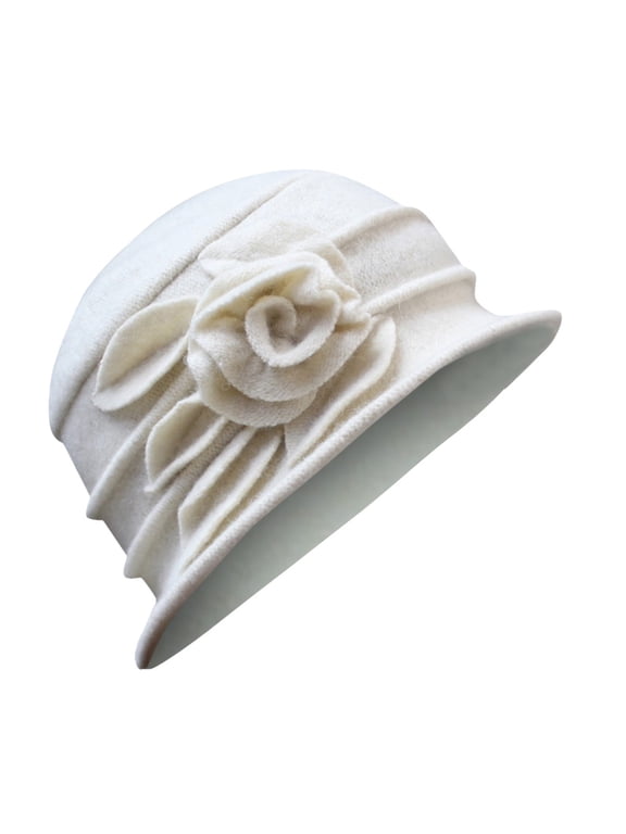Clearance!Fdelink Women's Ladies Elegant Wool Flower Hat Winter Vintage Cloche Bucket Cap Fashion Hat (White)