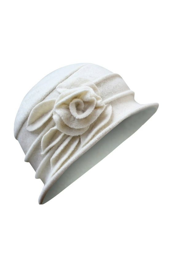Clearance!Fdelink Women's Ladies Elegant Wool Flower Hat Winter Vintage Cloche Bucket Cap Fashion Hat (White)