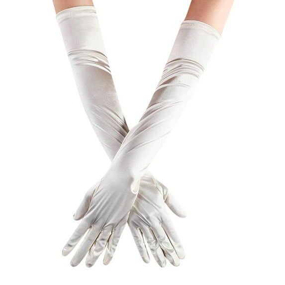 Clearance! Fdelink Women's Long Satin Finger Gloves Elbow Length 2024 Opera Bridal Dance Gloves Arm Sleeve (Beige)