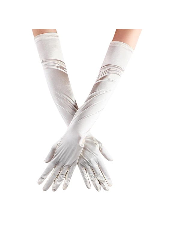 Clearance! Fdelink Women's Long Satin Finger Gloves Elbow Length 2024 Opera Bridal Dance Gloves Arm Sleeve (Beige)