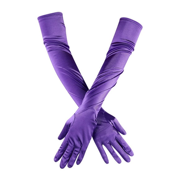 Clearance！Fdelink Women's Long Satin Finger Gloves Elbow Length 2024 Opera Bridal Dance Gloves Arm Sleeve (Purple)
