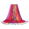 thumbnail image 1 of Clearance! Fdelink Womens Jacquard Cotton Scarf Colorful Ethnic Style Shawl Tassel Scarf, a Scarf (Watermelon red), 1 of 3
