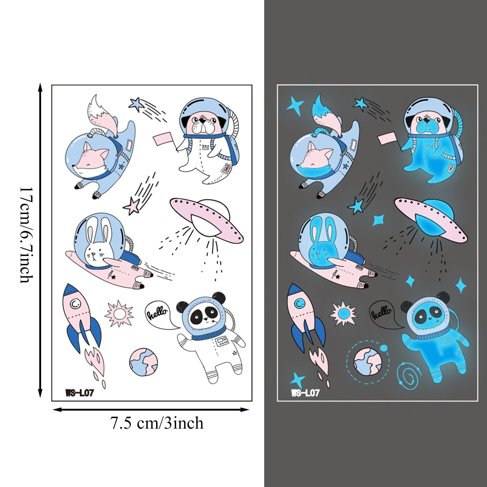 Clearance! Feinib A Tattoo Sticker Cartoon Blue Luminous Temporary