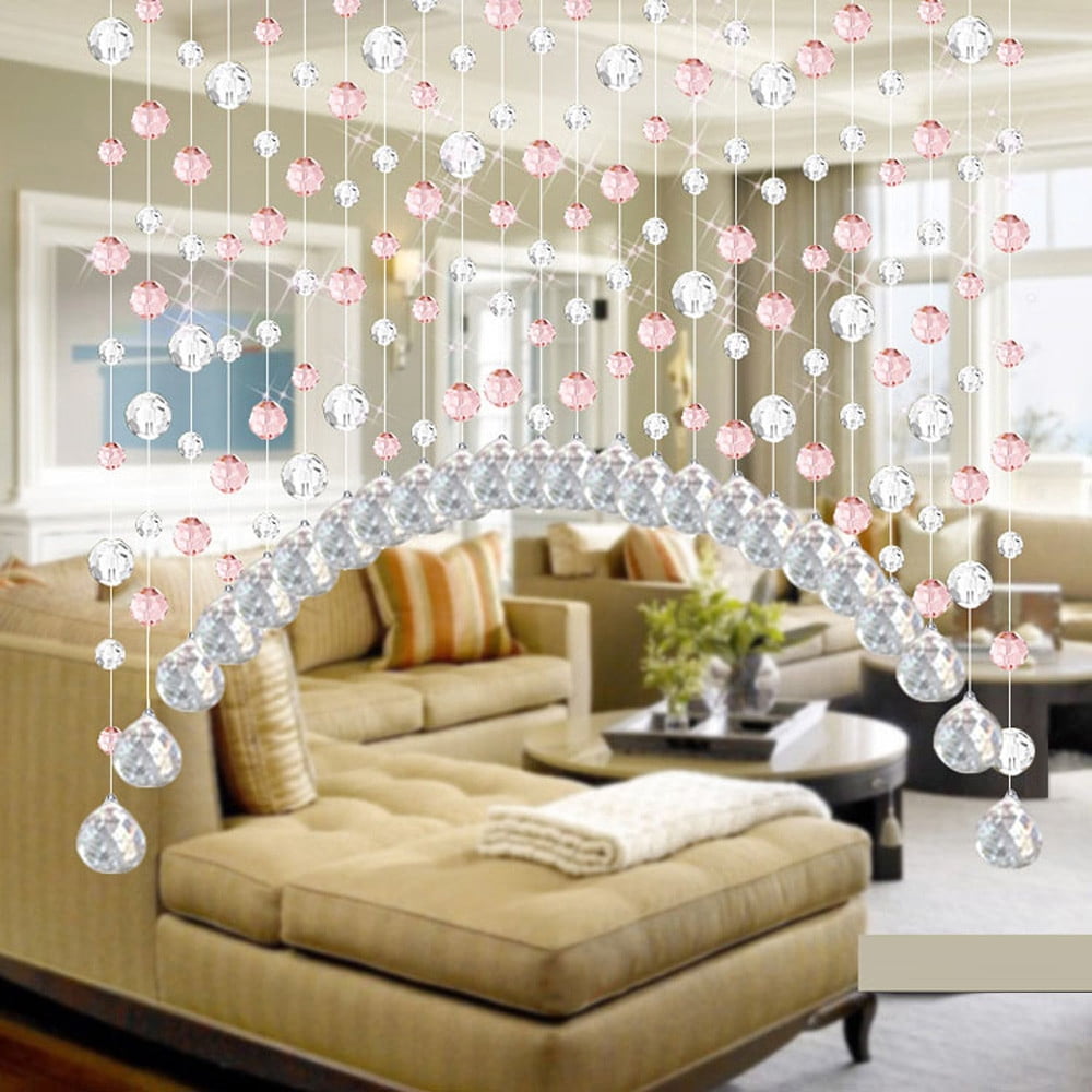 Clearance! Fenull Curtain, Crystal Glass Bead Curtain Luxury Living Room Bedroom Window Door Wedding Decor, Arc-Shaped Crystal Bead Curtain Pink, Polyester Curtains Pink