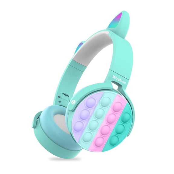 Clearance!Fidget Headphones Kids Toy Headset, Wireless Bluetooth Headphone Pop Bubble On-Ear Headphone Fidget Toy Rainbow Color Fidget Headset for Children Adults (Cyan-Cat)