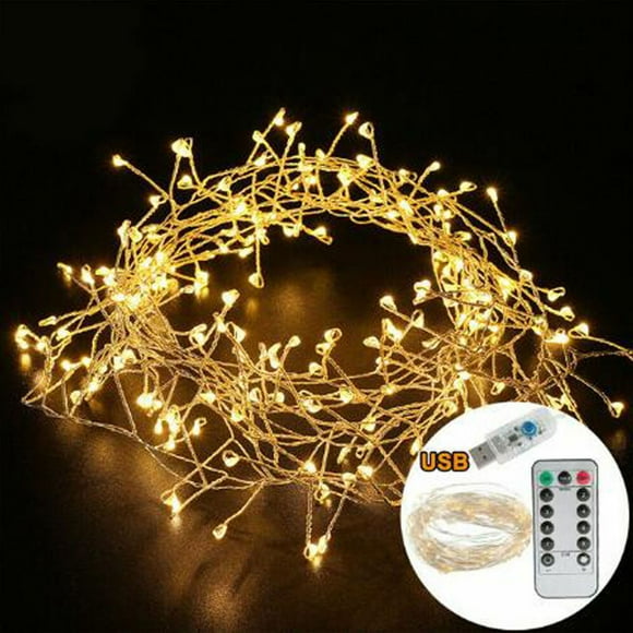Clearance!Firecracker Fairy Lights with Remote, Feet 200LED Cluster String Lights Plug in, Waterproof Copper Wire Firefly Lights for Mantle Bedroom Window Weddings Christmas Tree Decoration, Warm Whit