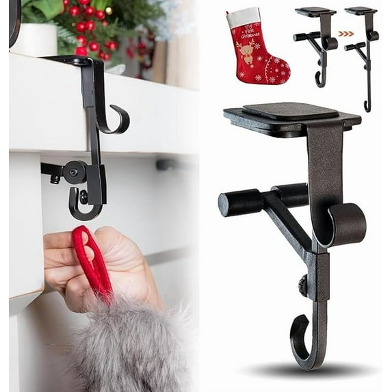 Fireplace Stocking And Garland Hanger,Garland Hanger For Door Framegarland Holder For Mantle,Adjustable 2 In 1 Double Mantel Hangers For Front Door,Christmas Stocking Holder For Home,1PCS