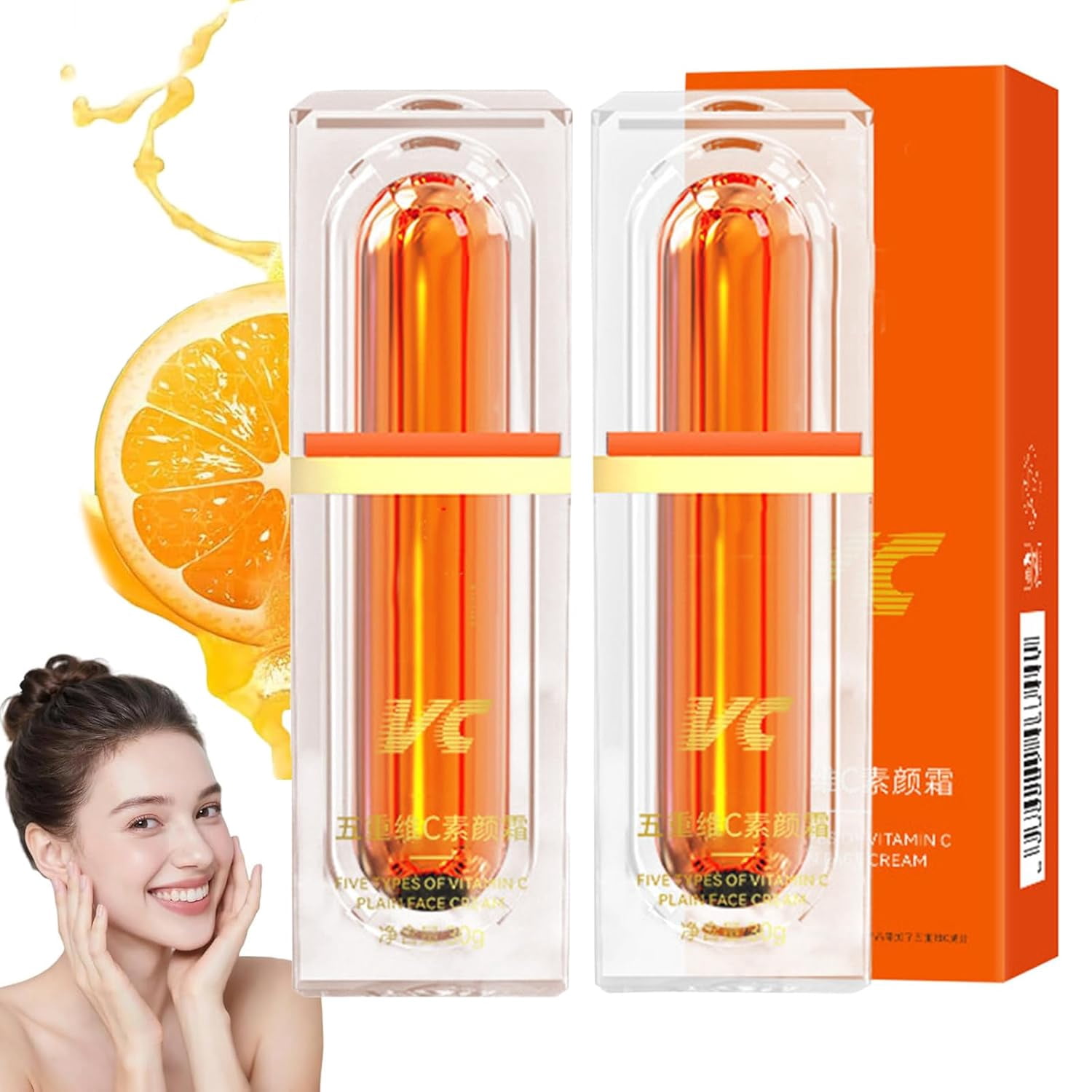 Five Vitamin C Tone Up Cream, Vitamin C Cream for Face, Quick Makeup Moisturizer for Radiant Skin, Face Moisturizing Deep Hydration Toning, for All Skin Types & Daily Use New,2PCS