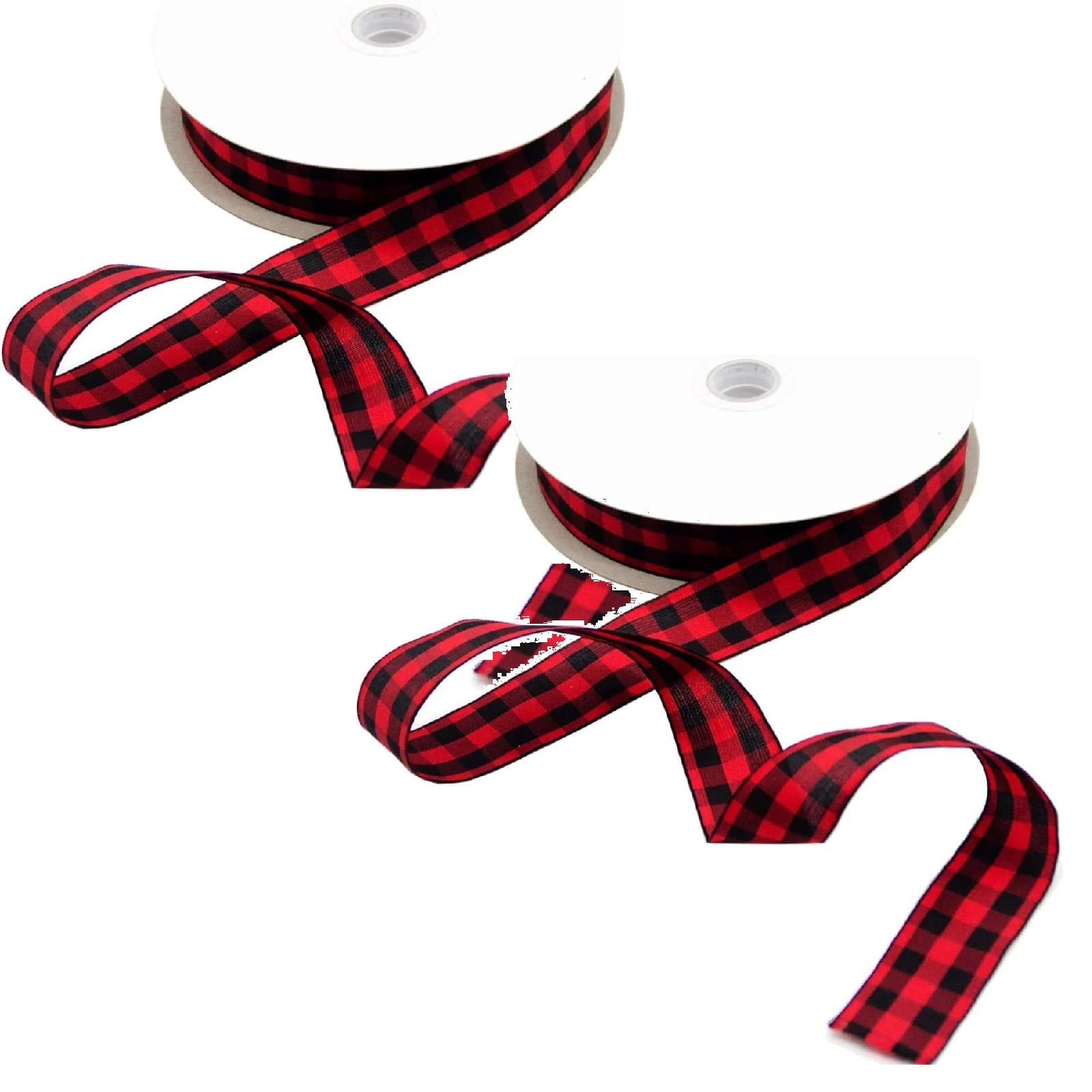 Clearance Fixed clip under $9,50 Yard Large Buffalo Plaid Ribbon 1.0 Inch Black And Red Check Ribbon For Christmas Valentine's Gift DIY Craft Decoration (red) 2PC