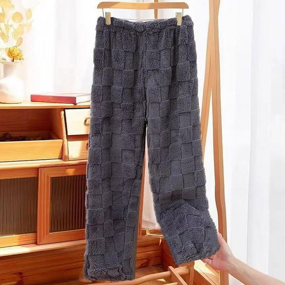 Flannel Pajama Pants for Women Casual Solid Plaid High Waist Wide Leg Trousers Soft Comfy Loungewear Bottoms