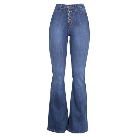 Clearance Flare Jeans for Women Ripped High Waist Stretch Solid Blue Wide Leg Pants Rise Skinny Bell Bottom Jeans Pants Retro Pants