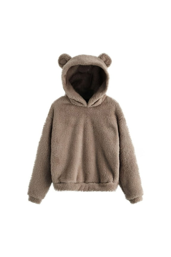 Fleece Hoodie Women Sherpa Fluffy Pullover Sweatshirt Cat Ear Plush Hooded Sweatshirts Fuzzy Teddy Bear Pullovers Tops Cute Casual Soft Cozy Coats Plus Size
